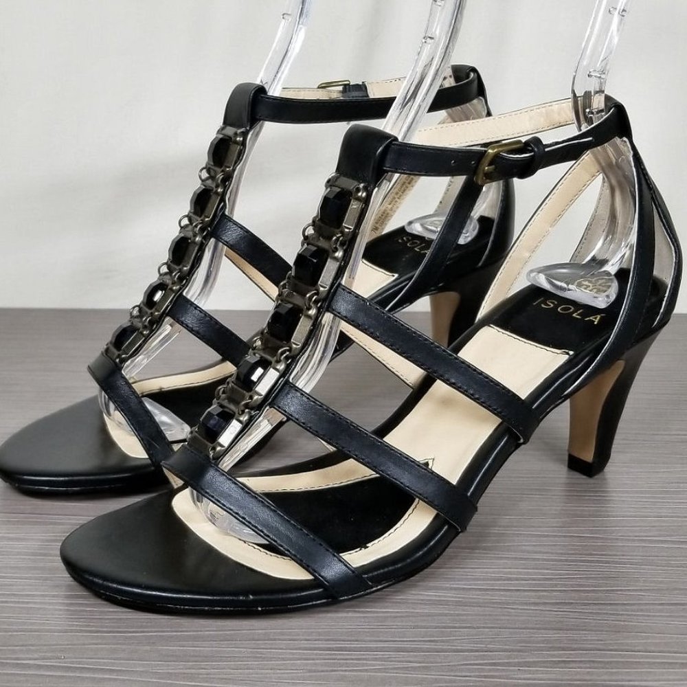 Isola Mairi T-Strap Sandal, Black Leather, Womens Size 7 M